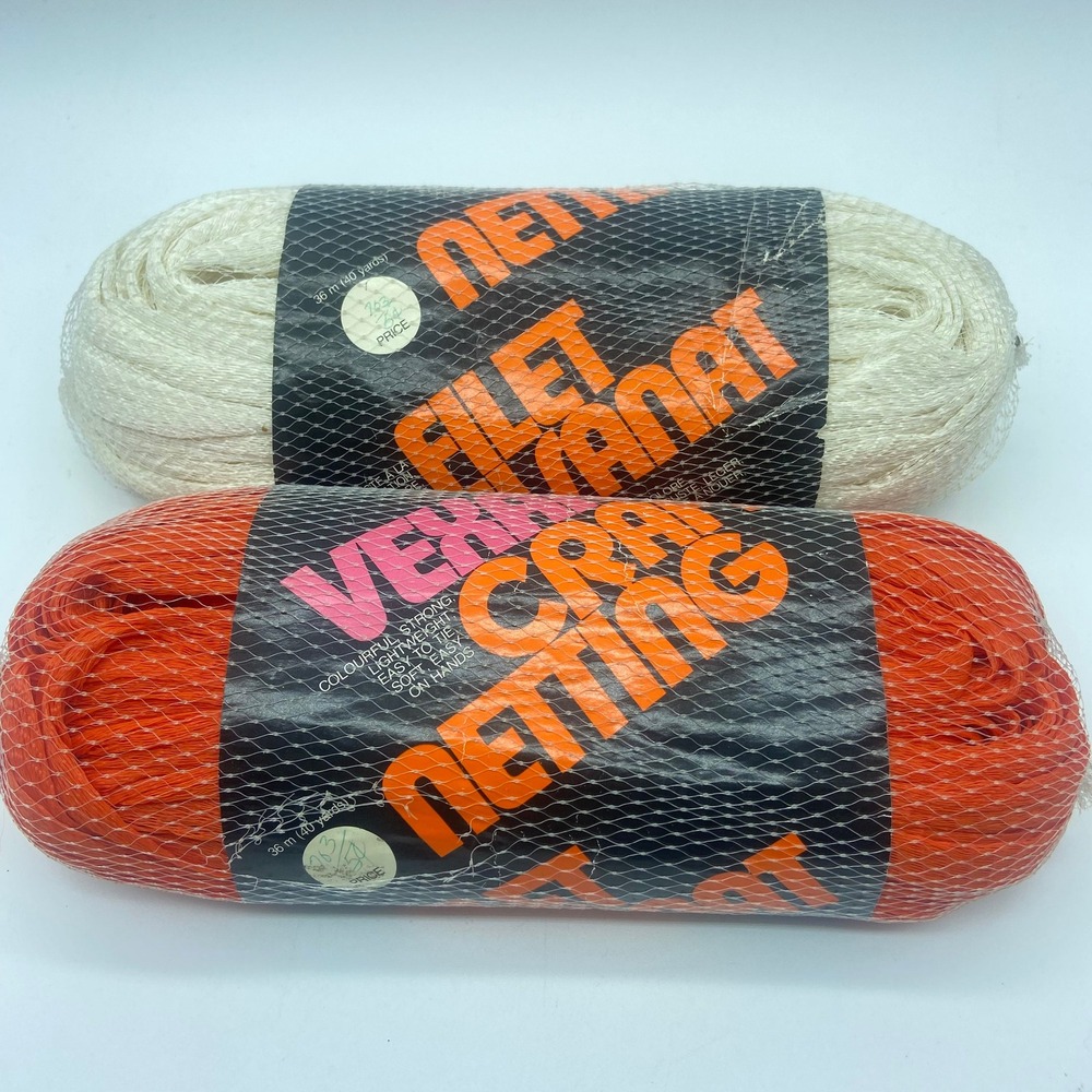 VEXAR Lot of 2 Macrame Craft Netting White Orange 40 Yd Mesh Net Plant Hangers